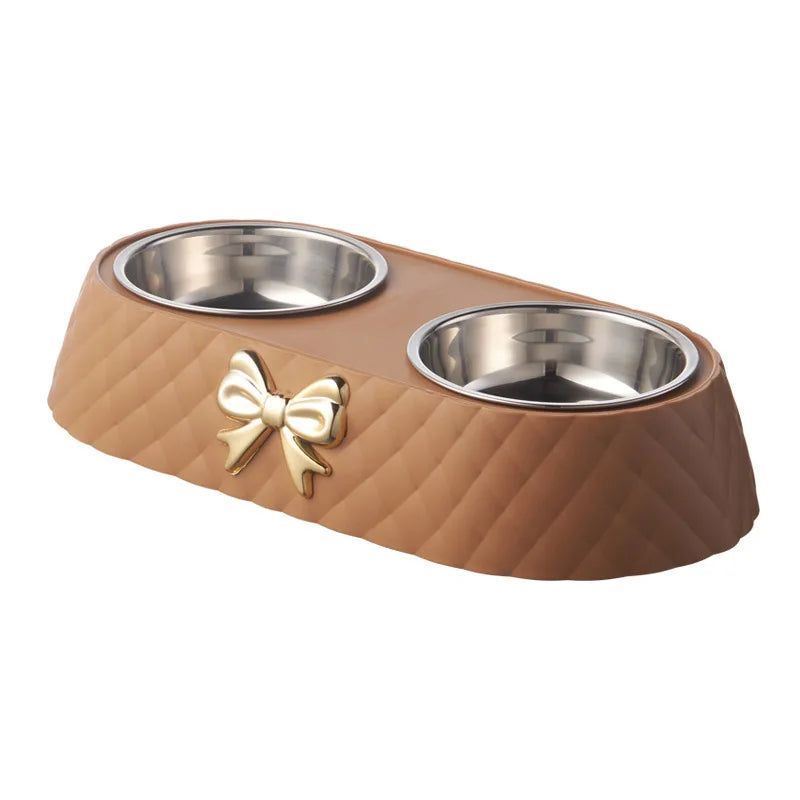 Stainless Steel Double Pet Bowl – Stylish Bow-Tie Design for Food & Water