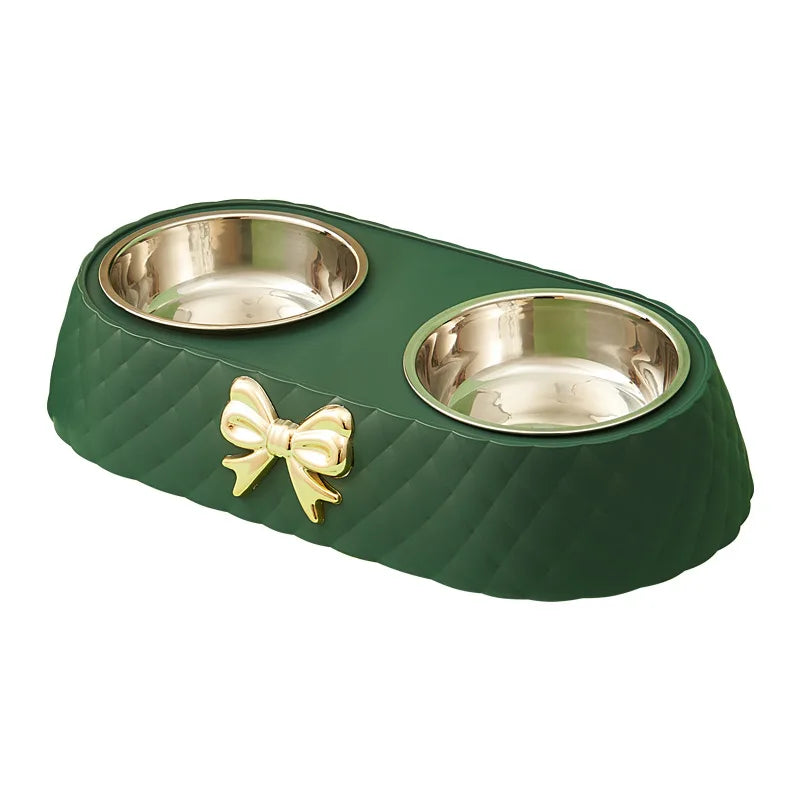 Stainless Steel Double Pet Bowl – Stylish Bow-Tie Design for Food & Water