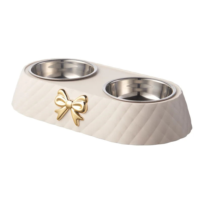 Stainless Steel Double Pet Bowl – Stylish Bow-Tie Design for Food & Water