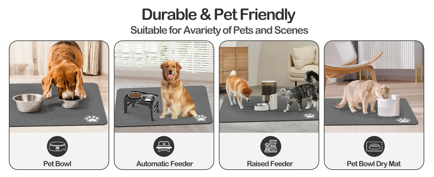 Absorbent Pet Feeding Mat - Waterproof, Anti-Slip Food and Water Placement For Dogs And Cats