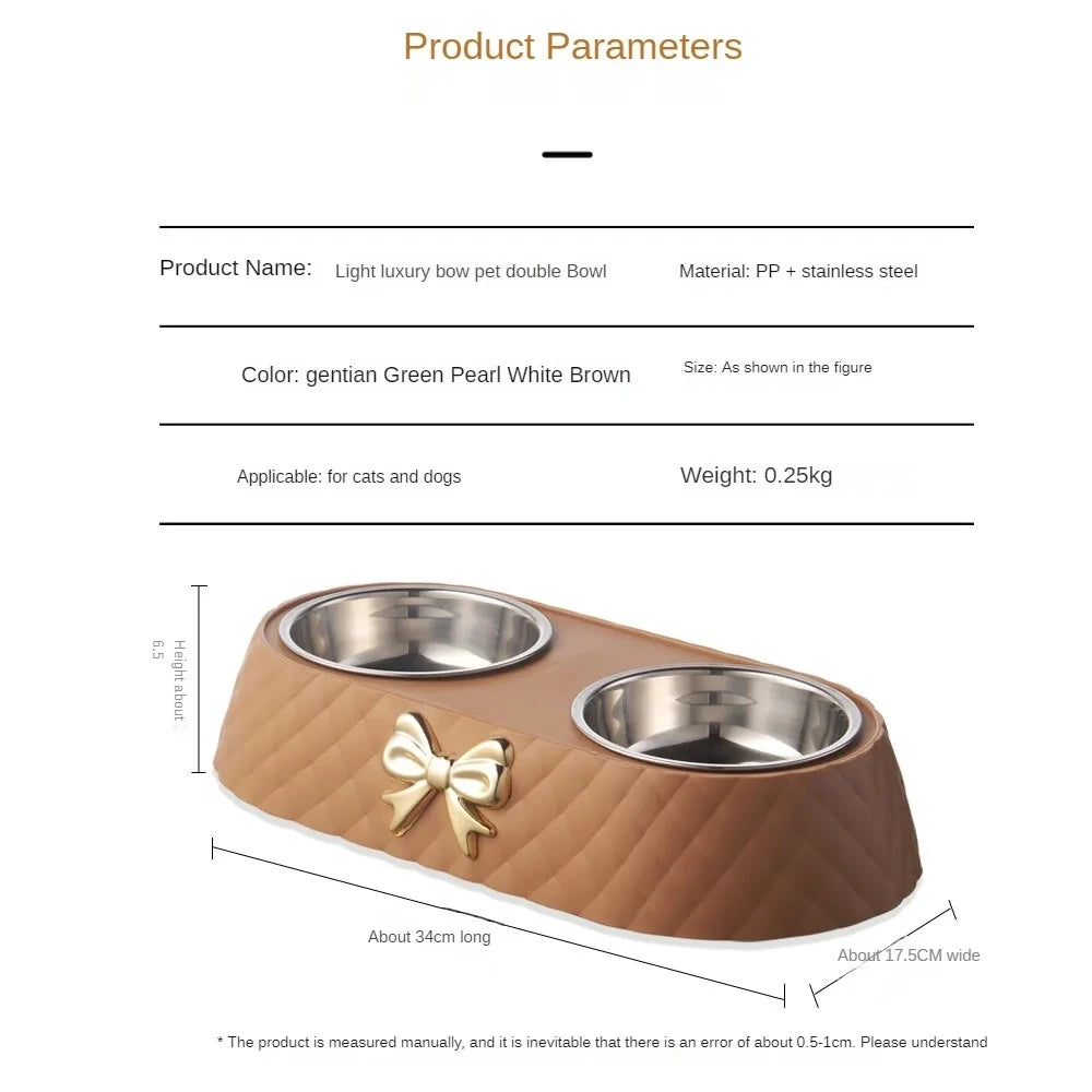 Stainless Steel Double Pet Bowl – Stylish Bow-Tie Design for Food & Water