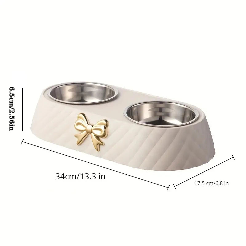 Stainless Steel Double Pet Bowl – Stylish Bow-Tie Design for Food & Water